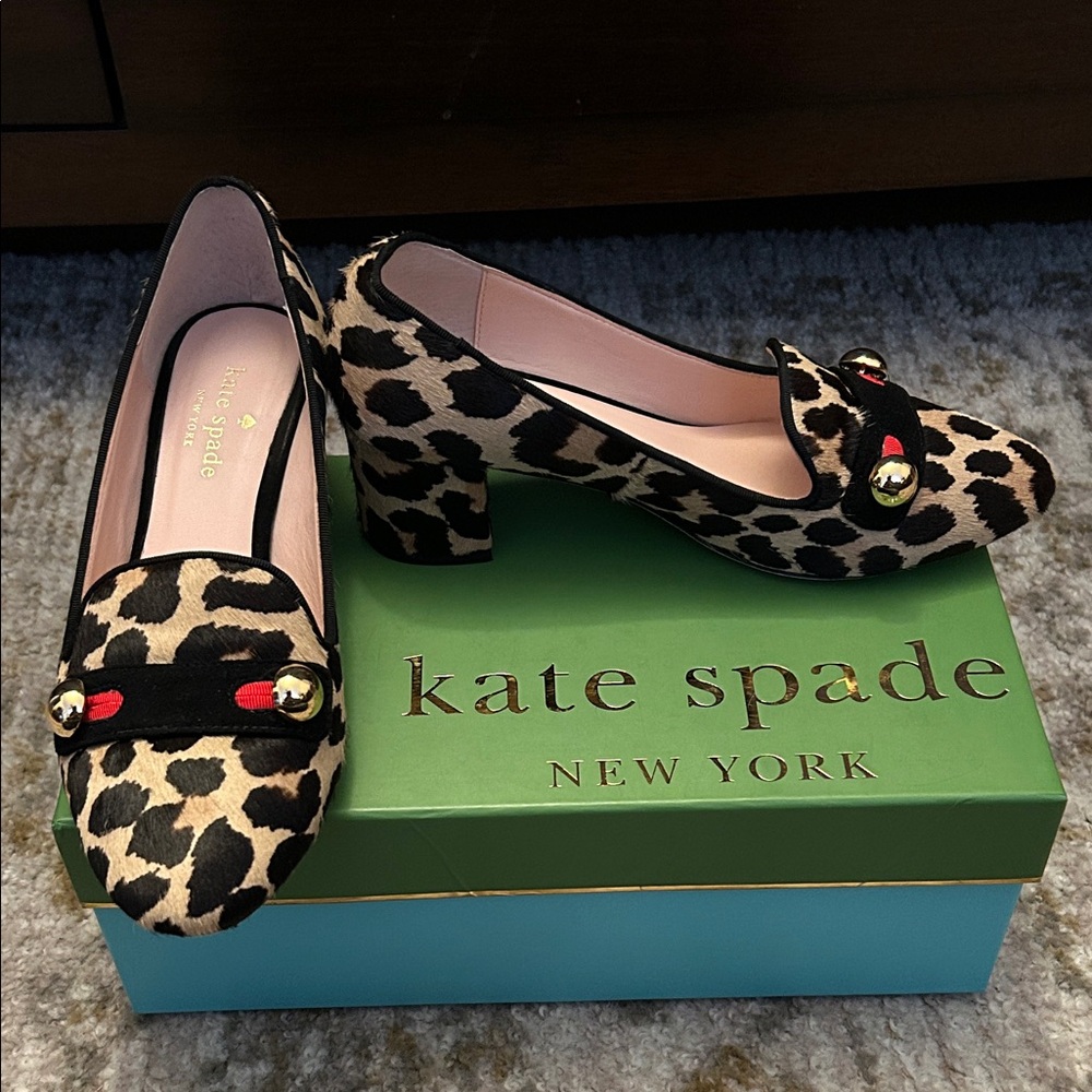 Kate Spade Margery Calf Hair Leopard Heels with Gold Accents
